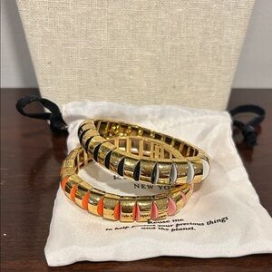 Kate Spade set of 2 Gold and Black/White and Gold and Orange/Pink Bracelet Set